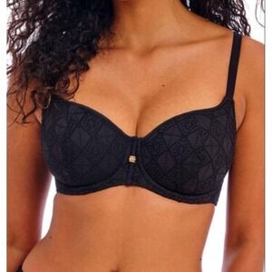 Freya Nomad Nights Bikini Top 36D Black Underwire Sweetheart Boho Resort Swim